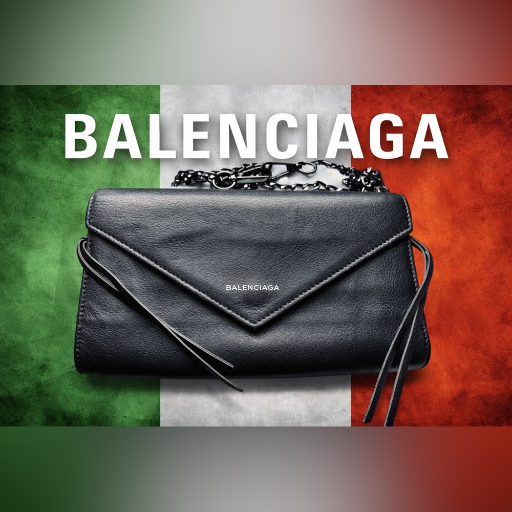 Balenciaga Black Envelope Clutch in Calfskin Leather | Papier Gunmetal Hardware